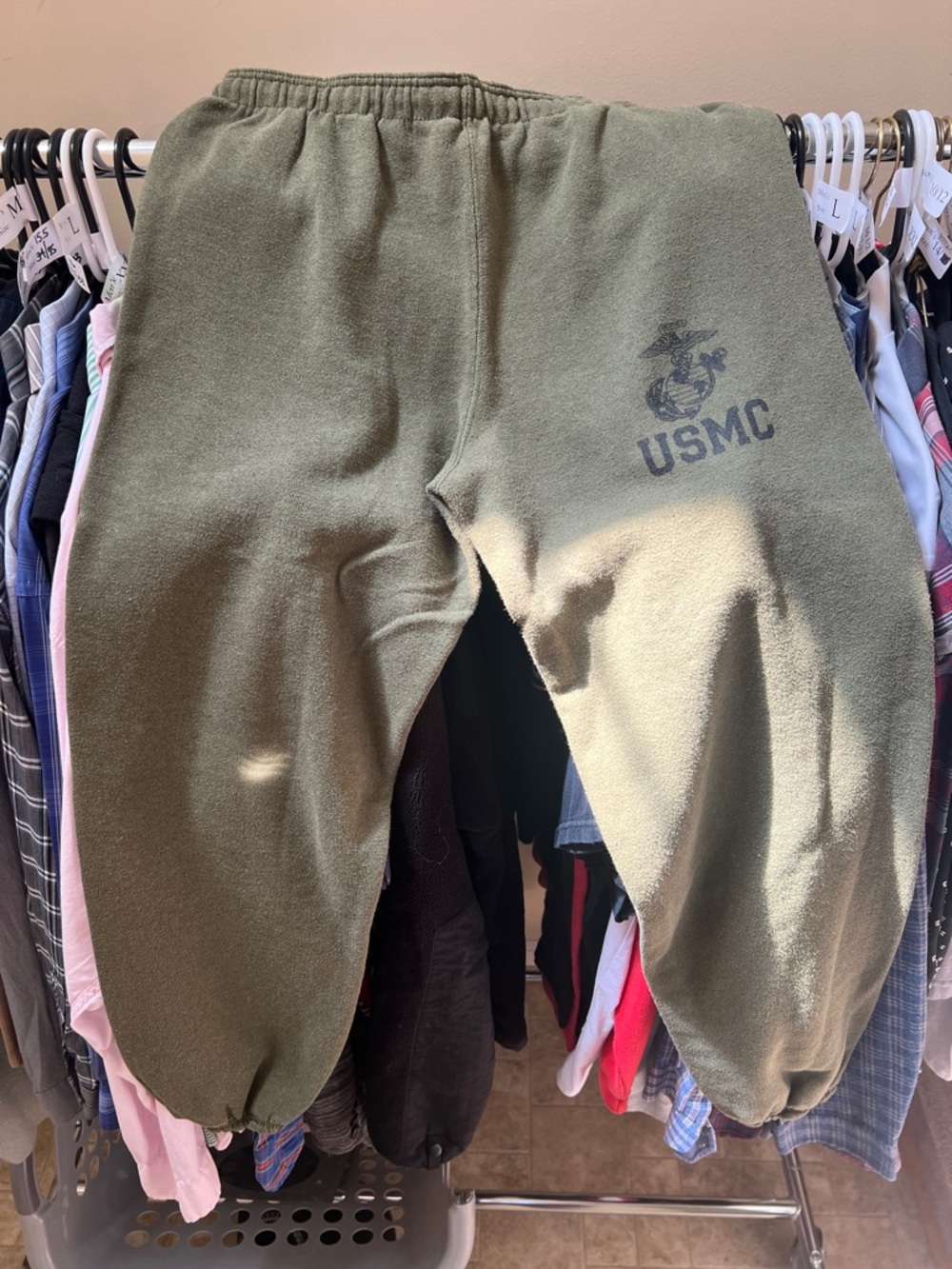 USMC Men's Olive Green Fleece Sweatpants - Picture 3 of 3